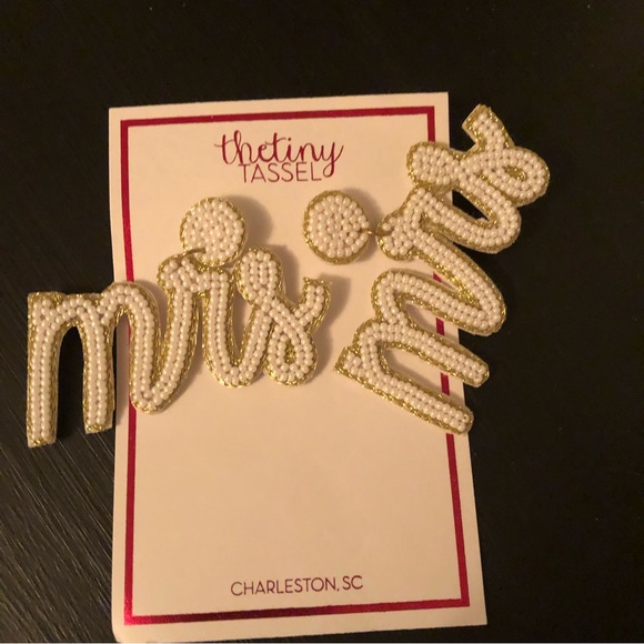 “MRS” Earrings from The Tiny Tassel NWT - Picture 2 of 3